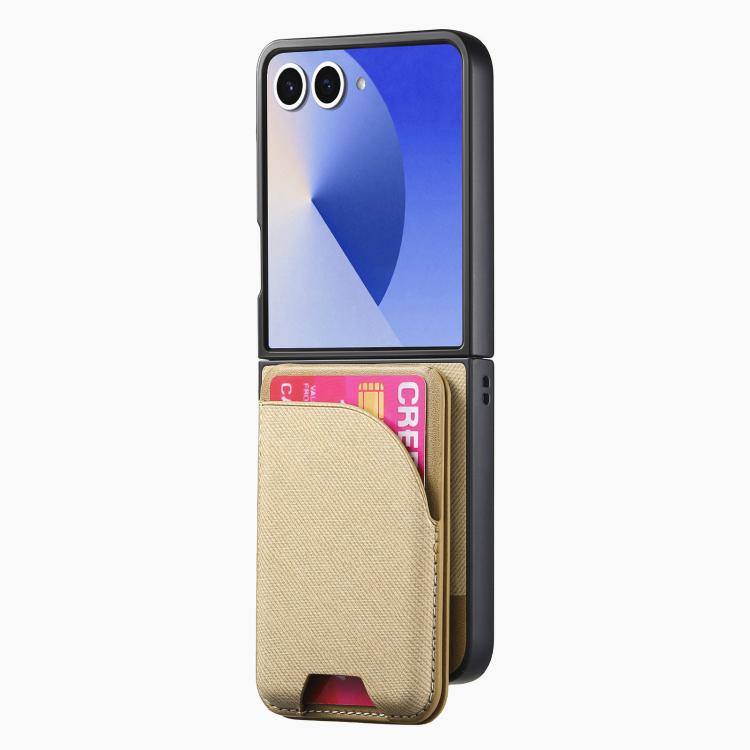 For Samsung Galaxy Z Flip7 5G Twill Fabric Leather Skin Card Bag Magnetic Back Phone Case
