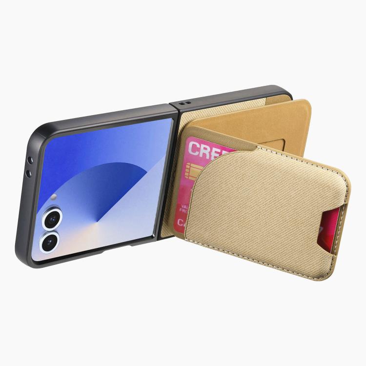 For Samsung Galaxy Z Flip7 5G Twill Fabric Leather Skin Card Bag Magnetic Back Phone Case