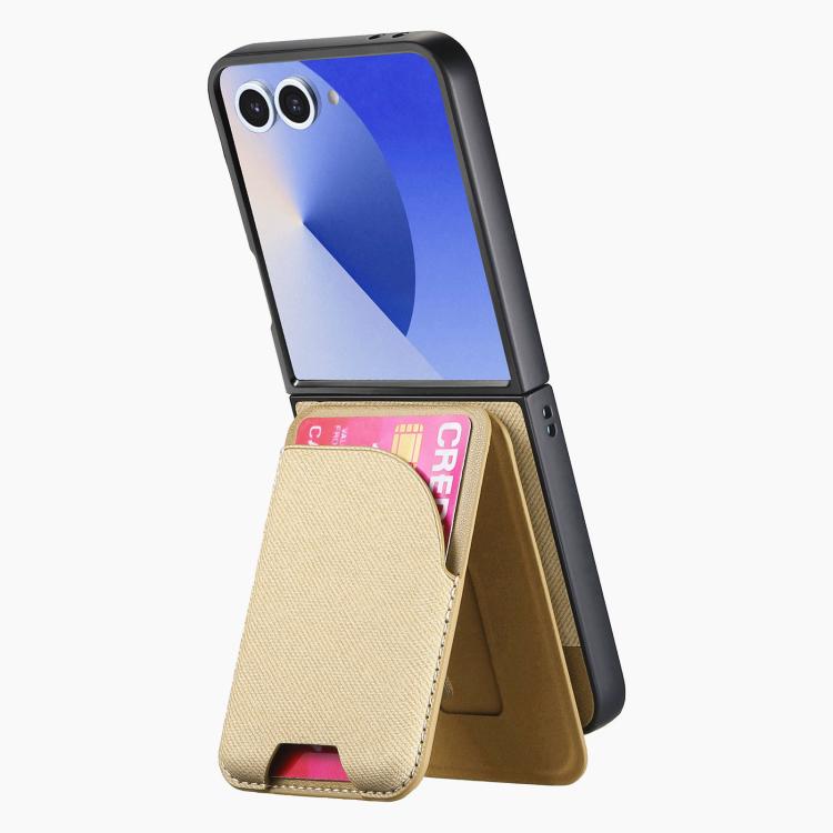 For Samsung Galaxy Z Flip7 5G Twill Fabric Leather Skin Card Bag Magnetic Back Phone Case