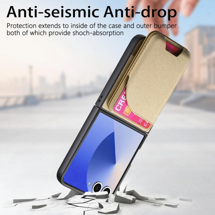 For Samsung Galaxy Z Flip7 5G Twill Fabric Leather Skin Card Bag Magnetic Back Phone Case