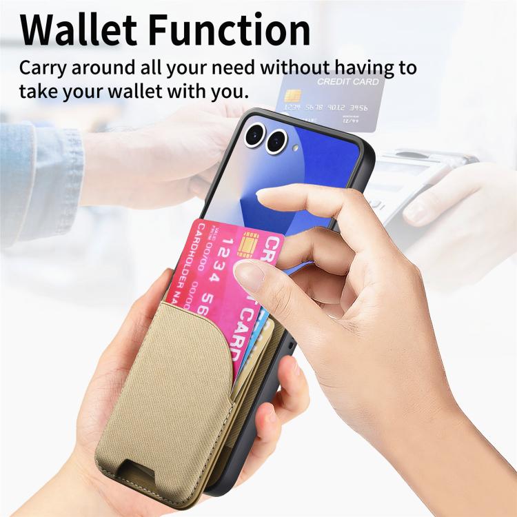 For Samsung Galaxy Z Flip7 5G Twill Fabric Leather Skin Card Bag Magnetic Back Phone Case
