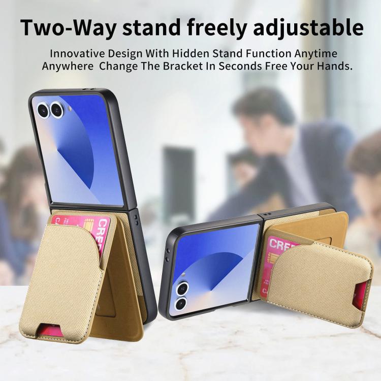 For Samsung Galaxy Z Flip7 5G Twill Fabric Leather Skin Card Bag Magnetic Back Phone Case