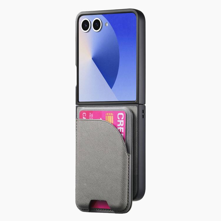 For Samsung Galaxy Z Flip7 5G Twill Fabric Leather Skin Card Bag Magnetic Back Phone Case
