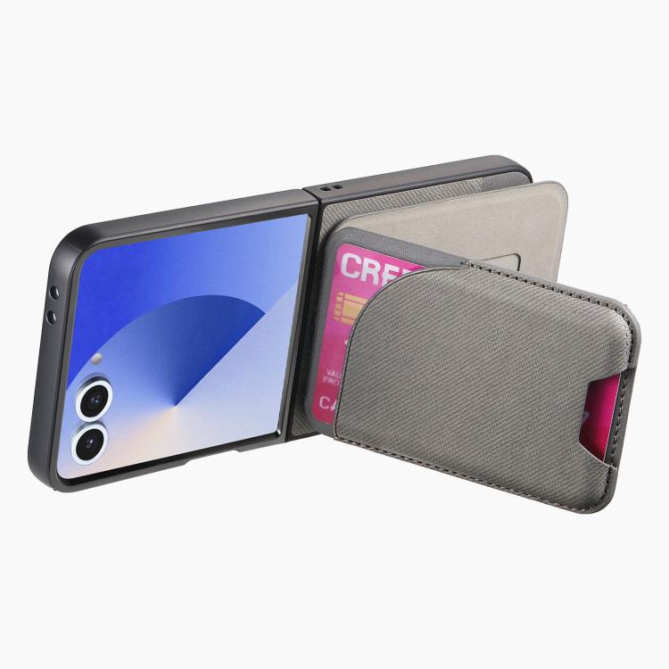 For Samsung Galaxy Z Flip7 5G Twill Fabric Leather Skin Card Bag Magnetic Back Phone Case