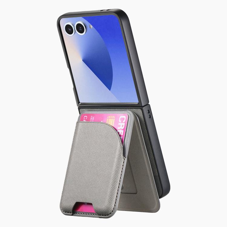 For Samsung Galaxy Z Flip7 5G Twill Fabric Leather Skin Card Bag Magnetic Back Phone Case