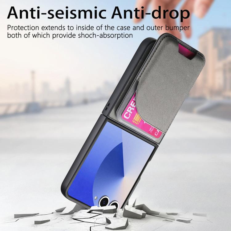 For Samsung Galaxy Z Flip7 5G Twill Fabric Leather Skin Card Bag Magnetic Back Phone Case