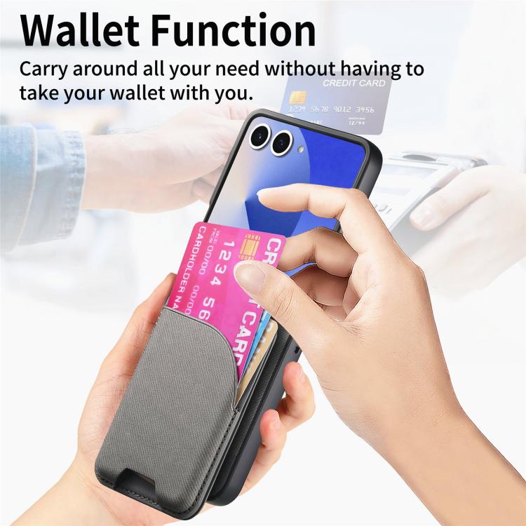 For Samsung Galaxy Z Flip7 5G Twill Fabric Leather Skin Card Bag Magnetic Back Phone Case