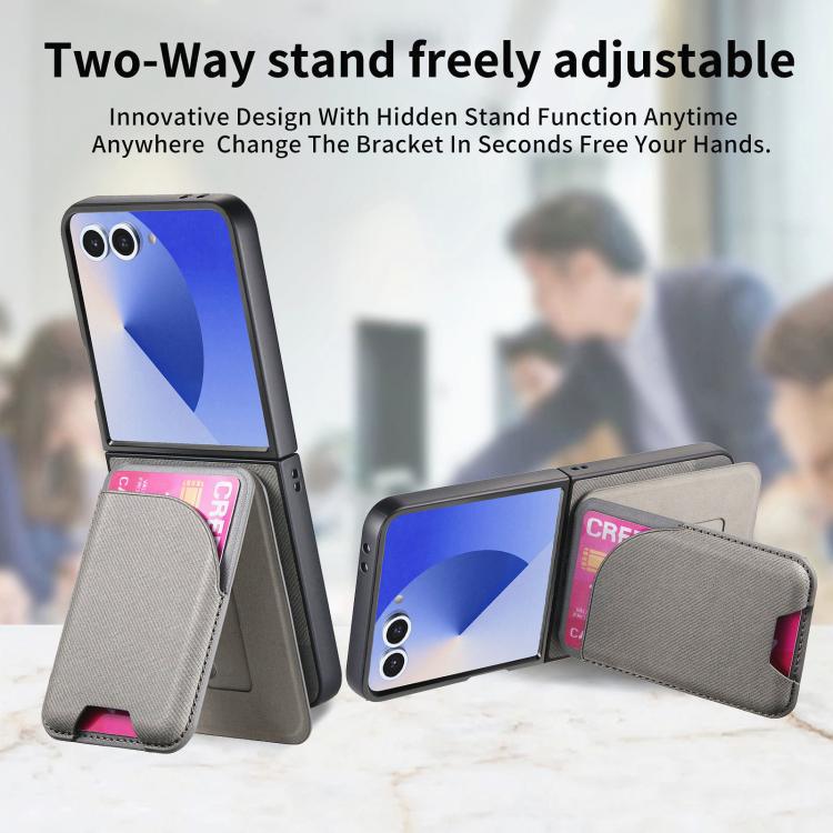 For Samsung Galaxy Z Flip7 5G Twill Fabric Leather Skin Card Bag Magnetic Back Phone Case