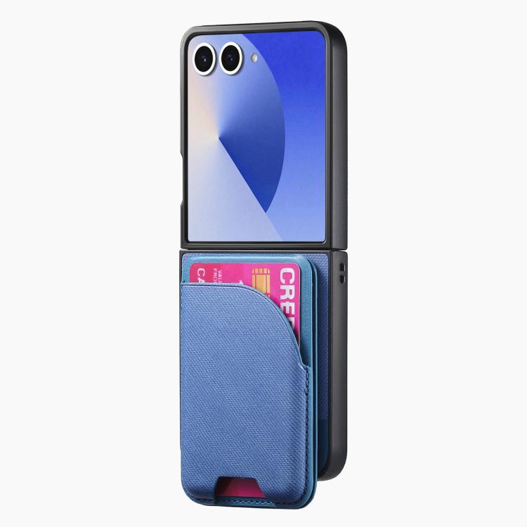 For Samsung Galaxy Z Flip7 5G Twill Fabric Leather Skin Card Bag Magnetic Back Phone Case
