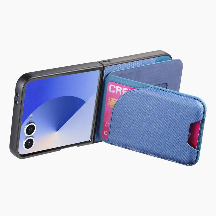 For Samsung Galaxy Z Flip7 5G Twill Fabric Leather Skin Card Bag Magnetic Back Phone Case