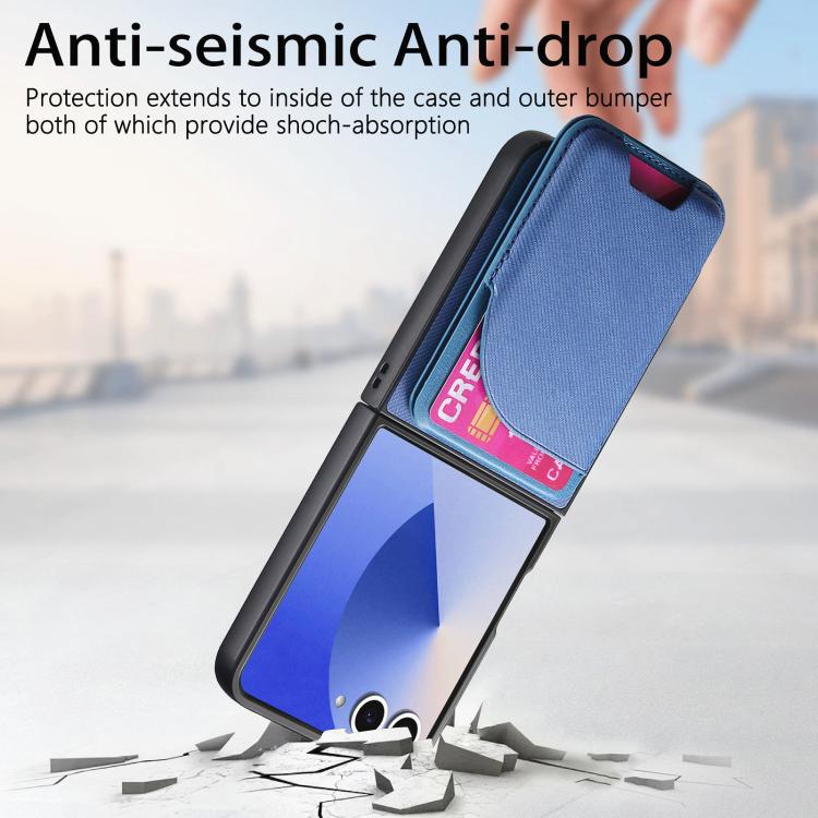 For Samsung Galaxy Z Flip7 5G Twill Fabric Leather Skin Card Bag Magnetic Back Phone Case