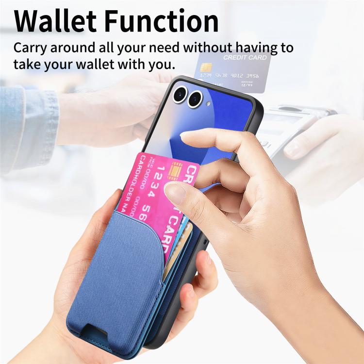 For Samsung Galaxy Z Flip7 5G Twill Fabric Leather Skin Card Bag Magnetic Back Phone Case