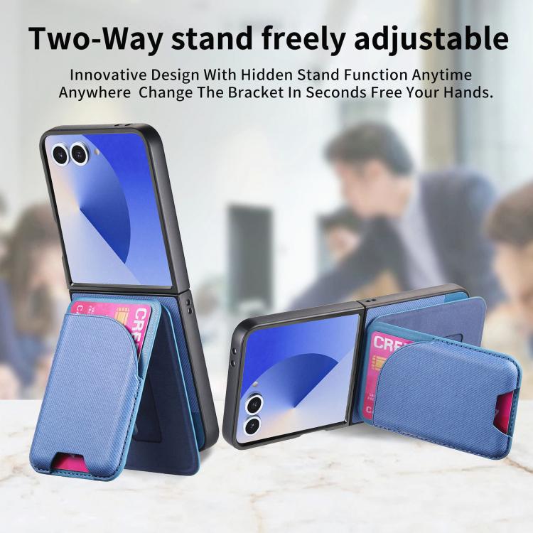 For Samsung Galaxy Z Flip7 5G Twill Fabric Leather Skin Card Bag Magnetic Back Phone Case