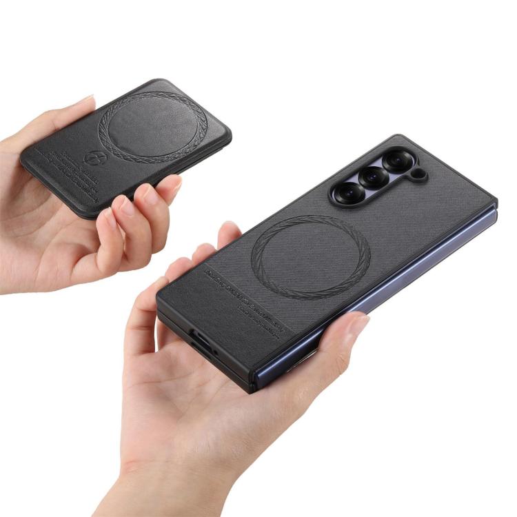 For Samsung Galaxy Z Fold6 Twill Fabric Leather Skin Card Bag Magnetic Back Phone Case
