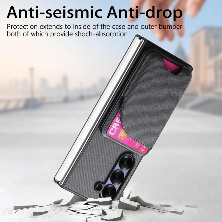 For Samsung Galaxy Z Fold6 Twill Fabric Leather Skin Card Bag Magnetic Back Phone Case