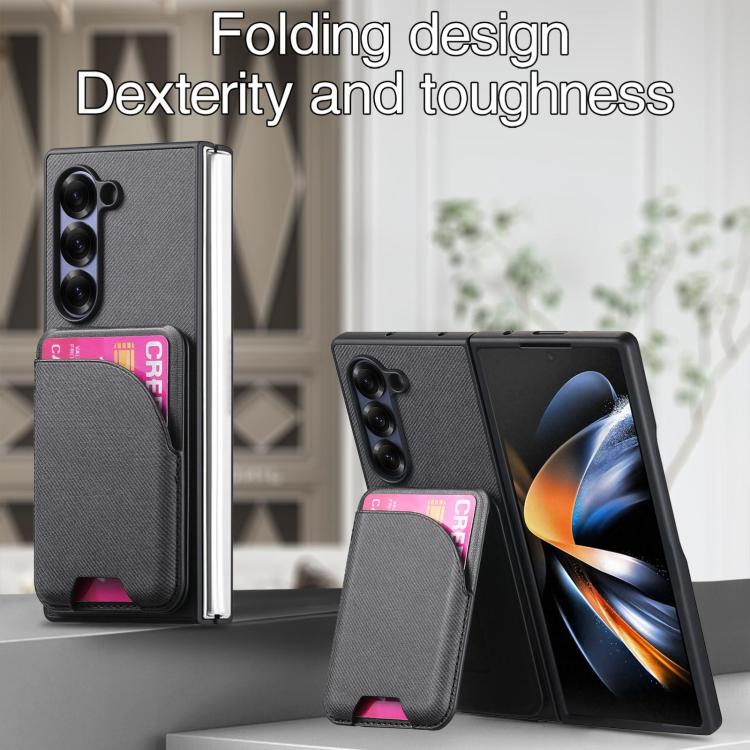 For Samsung Galaxy Z Fold6 Twill Fabric Leather Skin Card Bag Magnetic Back Phone Case