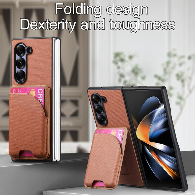For Samsung Galaxy Z Fold6 Twill Fabric Leather Skin Card Bag Magnetic Back Phone Case