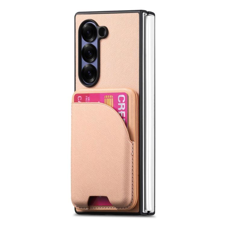 For Samsung Galaxy Z Fold6 Twill Fabric Leather Skin Card Bag Magnetic Back Phone Case