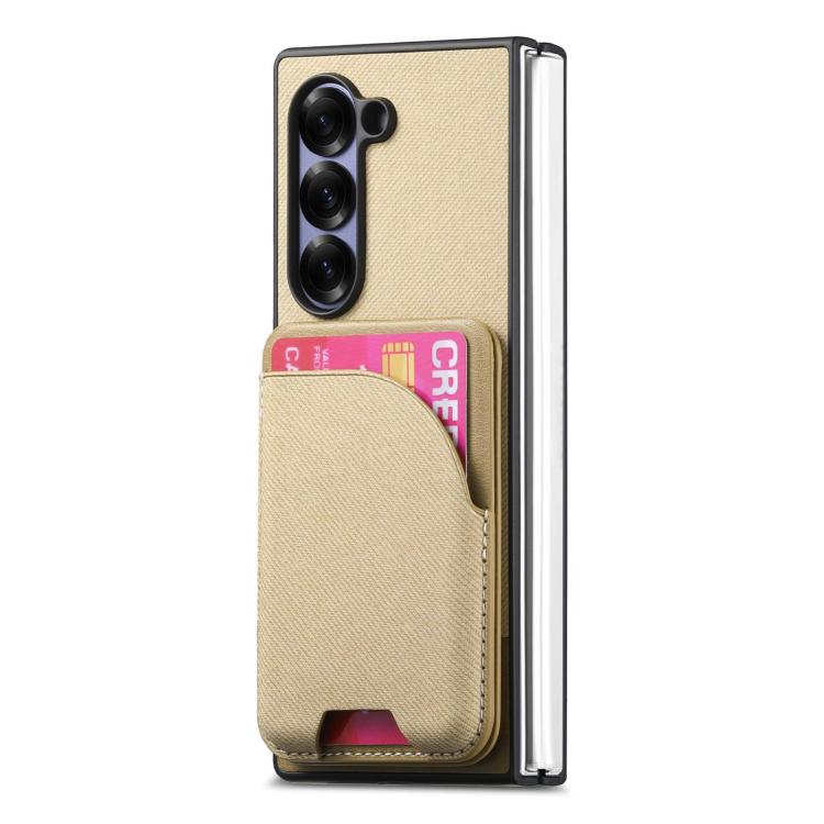 For Samsung Galaxy Z Fold6 Twill Fabric Leather Skin Card Bag Magnetic Back Phone Case