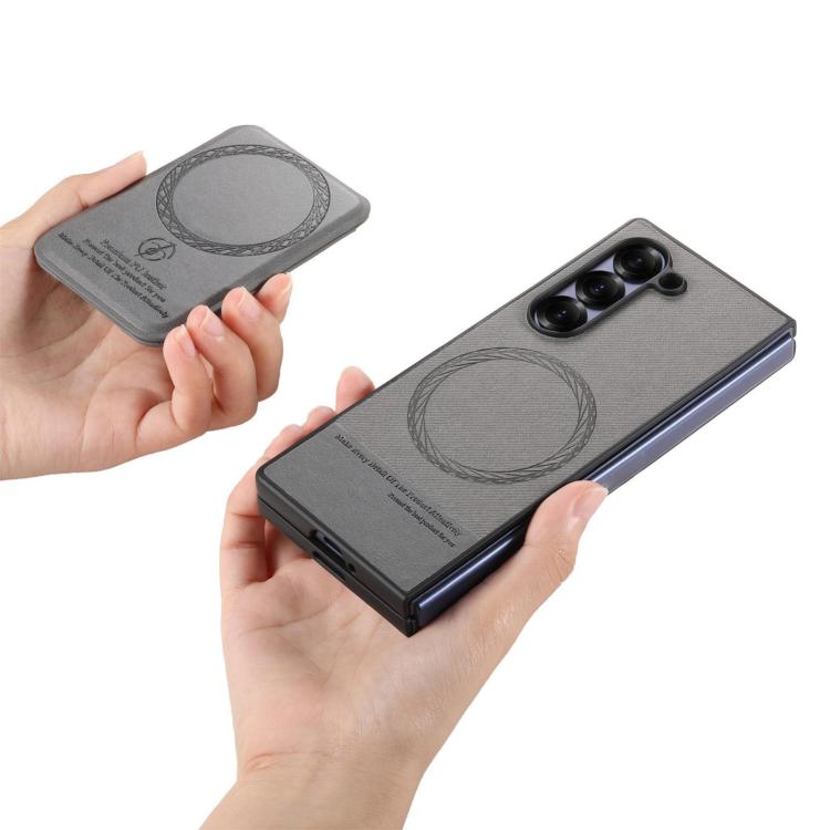 For Samsung Galaxy Z Fold6 Twill Fabric Leather Skin Card Bag Magnetic Back Phone Case