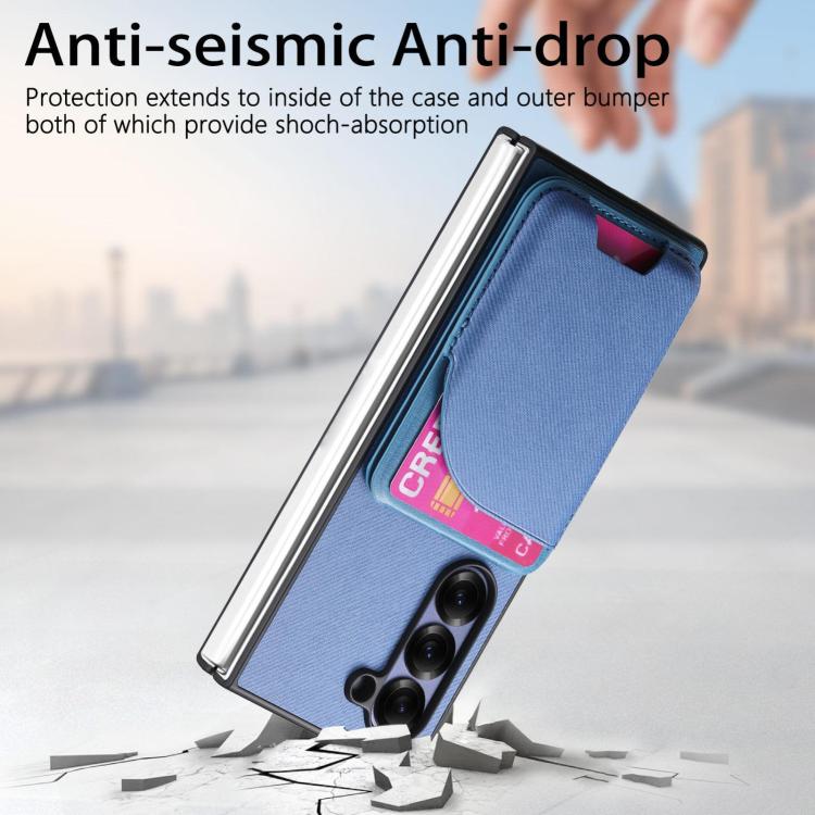 For Samsung Galaxy Z Fold6 Twill Fabric Leather Skin Card Bag Magnetic Back Phone Case