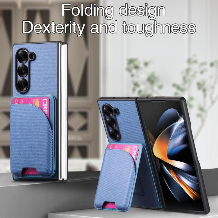 For Samsung Galaxy Z Fold6 Twill Fabric Leather Skin Card Bag Magnetic Back Phone Case