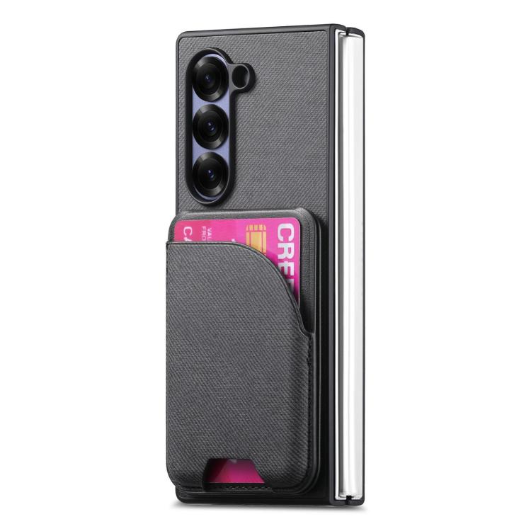 For Samsung Galaxy Z Fold5 Twill Fabric Leather Skin Card Bag Magnetic Back Phone Case