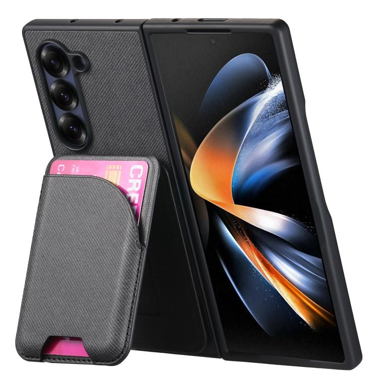 For Samsung Galaxy Z Fold5 Twill Fabric Leather Skin Card Bag Magnetic Back Phone Case