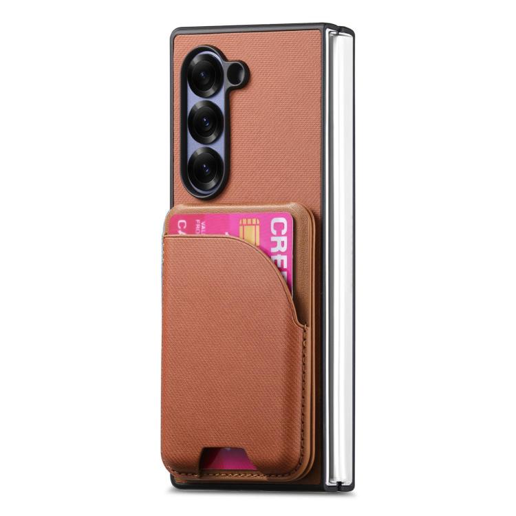 For Samsung Galaxy Z Fold5 Twill Fabric Leather Skin Card Bag Magnetic Back Phone Case