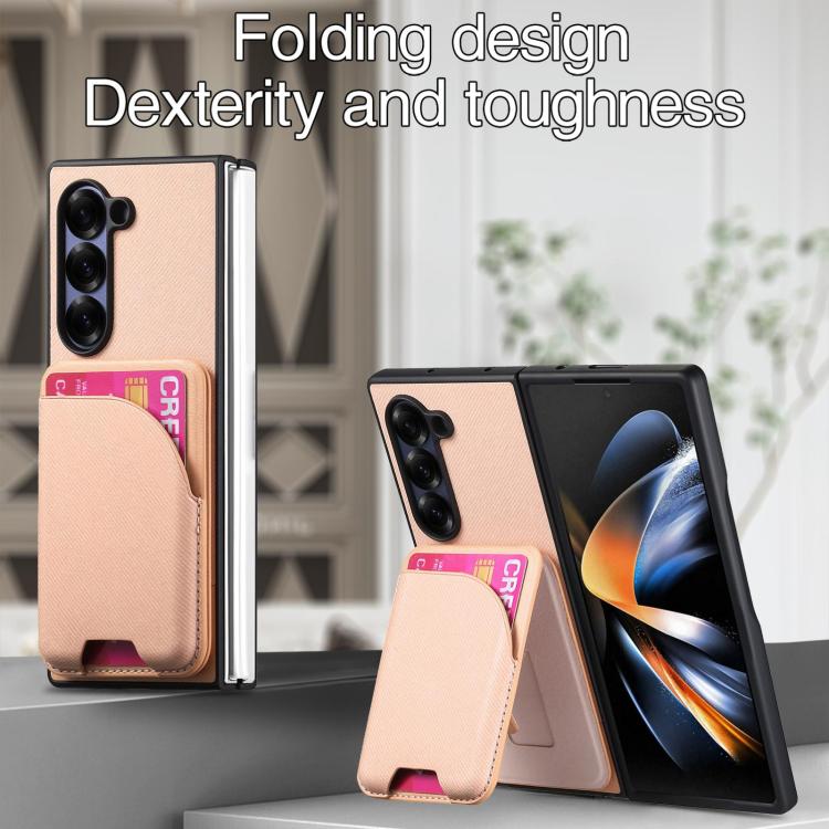 For Samsung Galaxy Z Fold5 Twill Fabric Leather Skin Card Bag Magnetic Back Phone Case