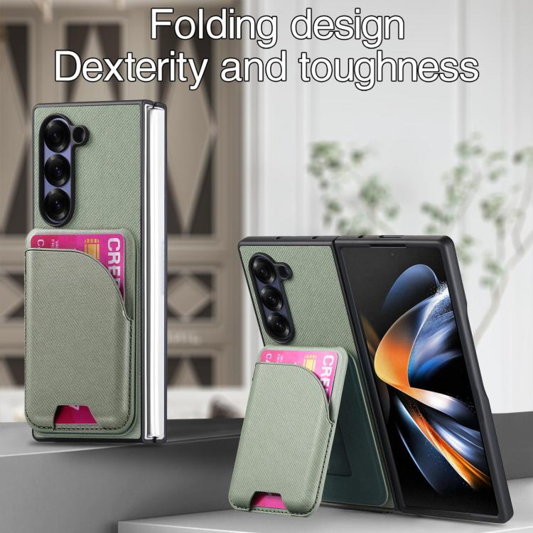 For Samsung Galaxy Z Fold5 Twill Fabric Leather Skin Card Bag Magnetic Back Phone Case