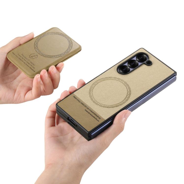 For Samsung Galaxy Z Fold5 Twill Fabric Leather Skin Card Bag Magnetic Back Phone Case