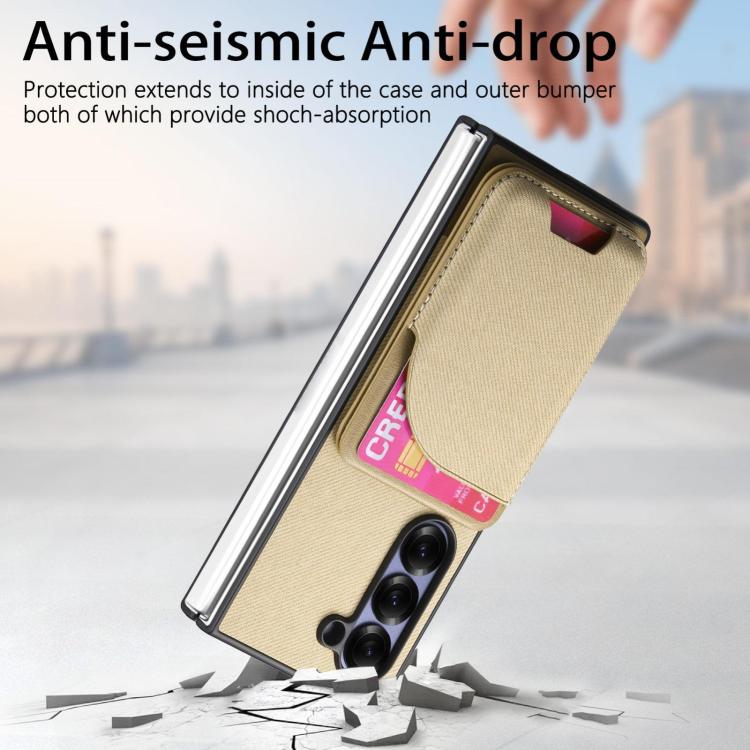 For Samsung Galaxy Z Fold5 Twill Fabric Leather Skin Card Bag Magnetic Back Phone Case