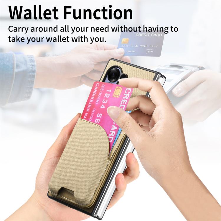 For Samsung Galaxy Z Fold5 Twill Fabric Leather Skin Card Bag Magnetic Back Phone Case