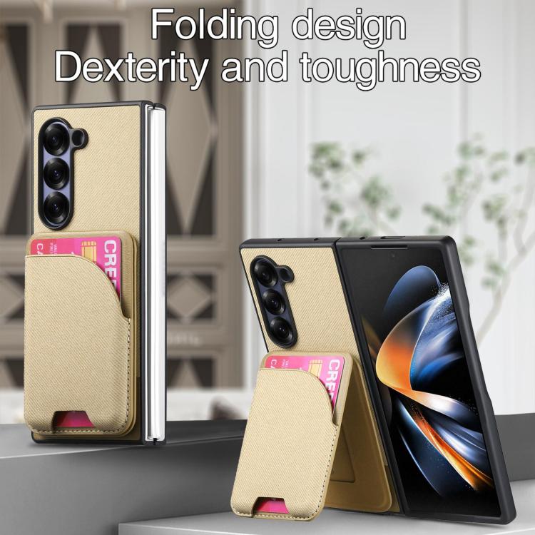 For Samsung Galaxy Z Fold5 Twill Fabric Leather Skin Card Bag Magnetic Back Phone Case