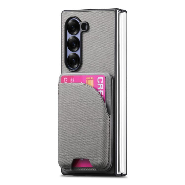 For Samsung Galaxy Z Fold5 Twill Fabric Leather Skin Card Bag Magnetic Back Phone Case