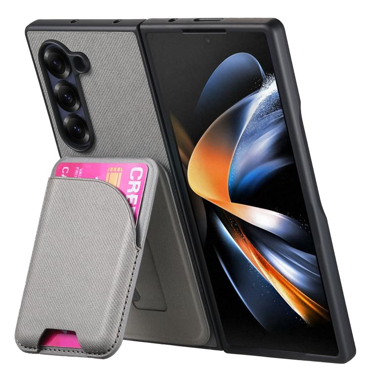 For Samsung Galaxy Z Fold5 Twill Fabric Leather Skin Card Bag Magnetic Back Phone Case