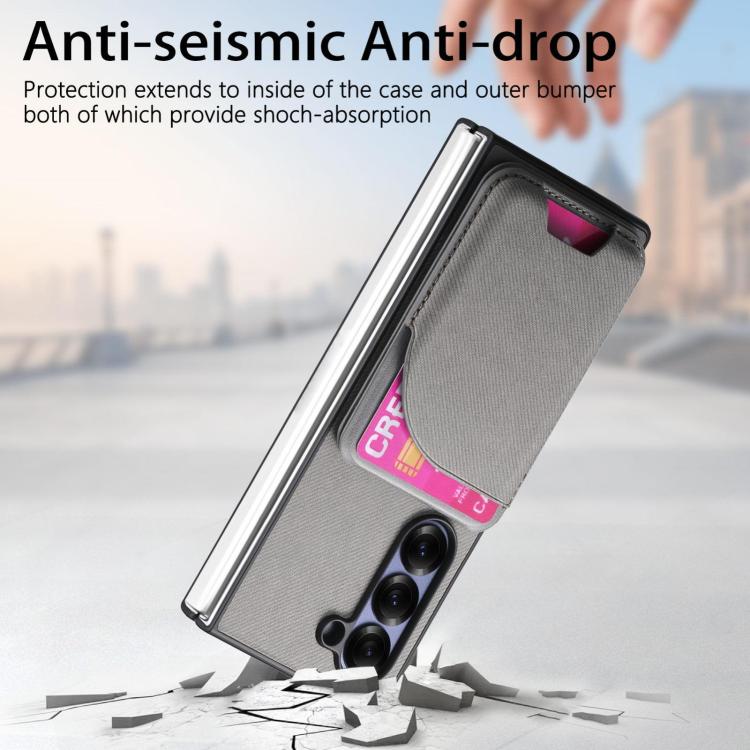 For Samsung Galaxy Z Fold5 Twill Fabric Leather Skin Card Bag Magnetic Back Phone Case