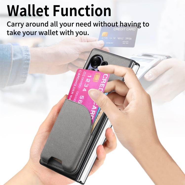 For Samsung Galaxy Z Fold5 Twill Fabric Leather Skin Card Bag Magnetic Back Phone Case