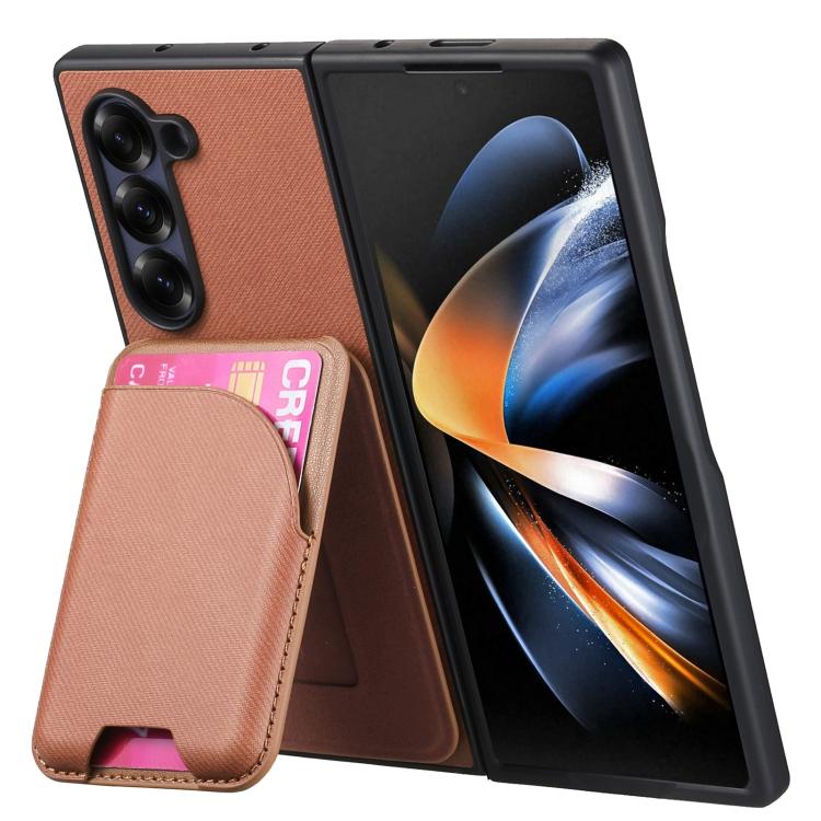For Samsung Galaxy Z Fold4 Twill Fabric Leather Skin Card Bag Magnetic Back Phone Case