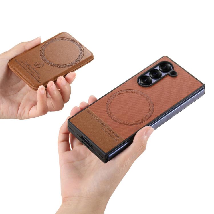For Samsung Galaxy Z Fold4 Twill Fabric Leather Skin Card Bag Magnetic Back Phone Case