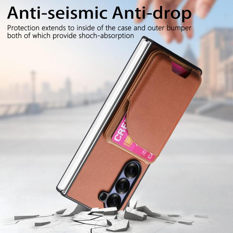 For Samsung Galaxy Z Fold4 Twill Fabric Leather Skin Card Bag Magnetic Back Phone Case