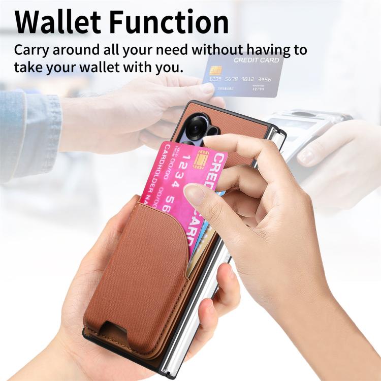 For Samsung Galaxy Z Fold4 Twill Fabric Leather Skin Card Bag Magnetic Back Phone Case