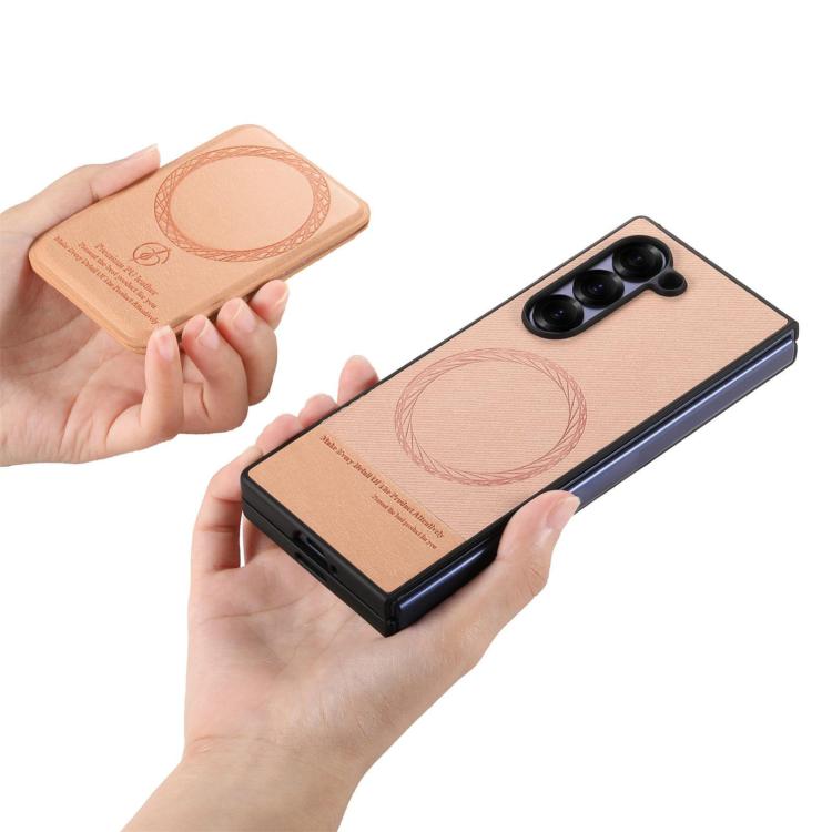 For Samsung Galaxy Z Fold4 Twill Fabric Leather Skin Card Bag Magnetic Back Phone Case