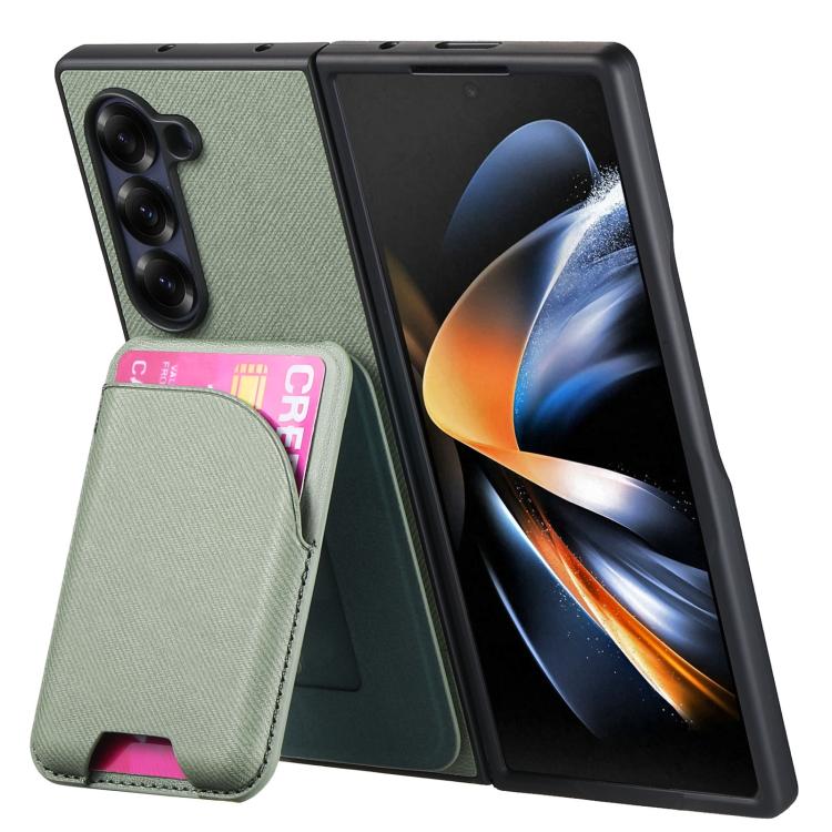 For Samsung Galaxy Z Fold4 Twill Fabric Leather Skin Card Bag Magnetic Back Phone Case