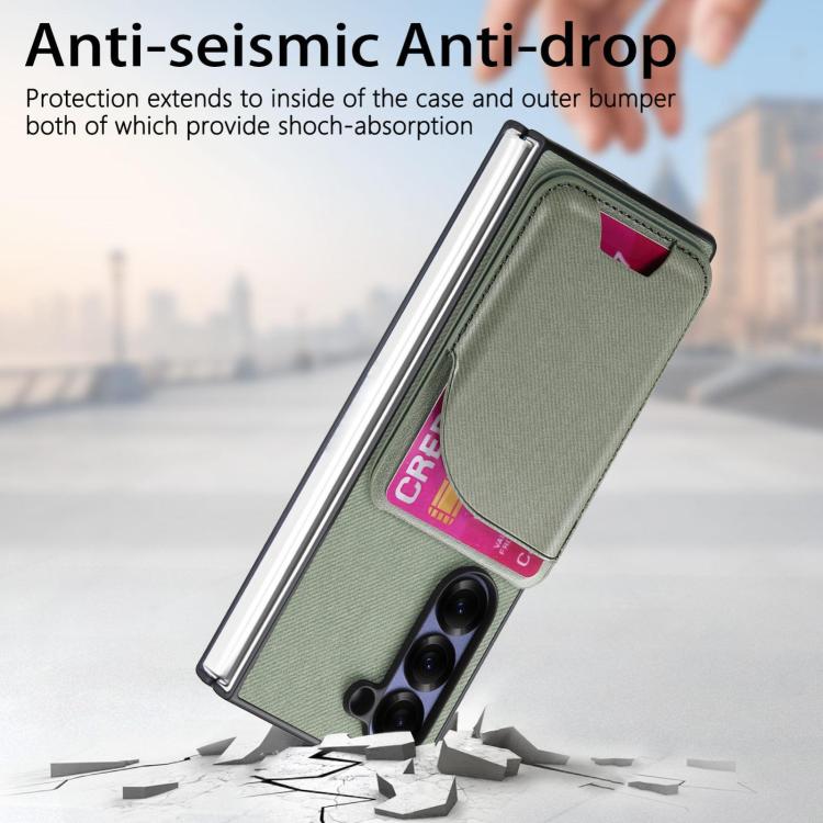 For Samsung Galaxy Z Fold4 Twill Fabric Leather Skin Card Bag Magnetic Back Phone Case