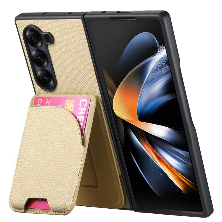 For Samsung Galaxy Z Fold4 Twill Fabric Leather Skin Card Bag Magnetic Back Phone Case