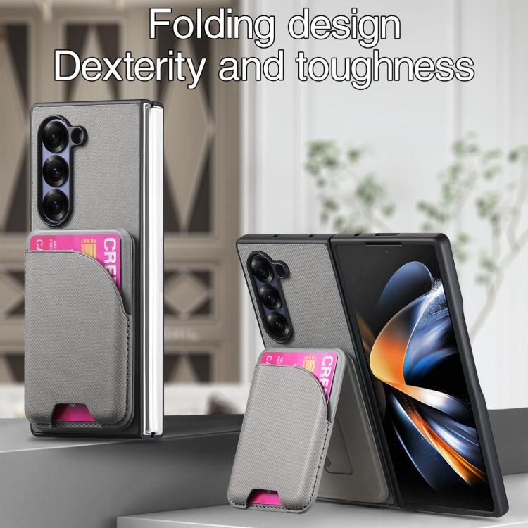 For Samsung Galaxy Z Fold4 Twill Fabric Leather Skin Card Bag Magnetic Back Phone Case