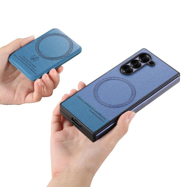 For Samsung Galaxy Z Fold4 Twill Fabric Leather Skin Card Bag Magnetic Back Phone Case