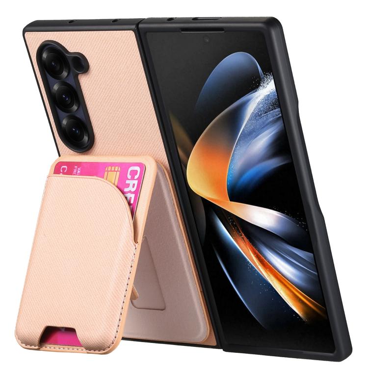 For Samsung Galaxy Z Fold3 5G Twill Fabric Leather Skin Card Bag Magnetic Back Phone Case